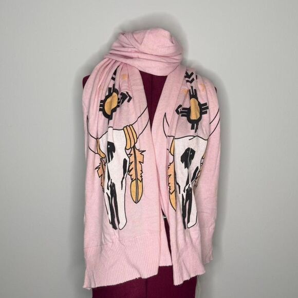 NWT Wildfox Couture Pink Angora Rabbit Hair Scarf with Boho Native Bull Skull - Picture 2 of 4